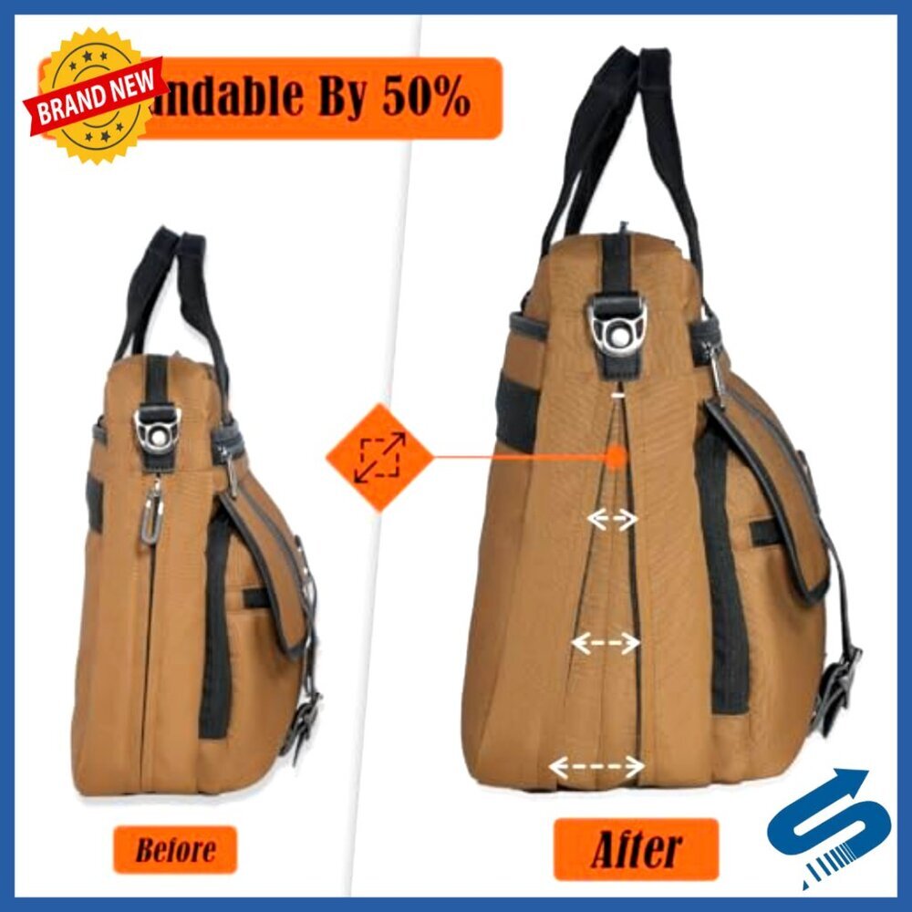 Professional Business Briefcase Expandable Laptop Bag Durable Mens Work Bag - Picture 5 of 7